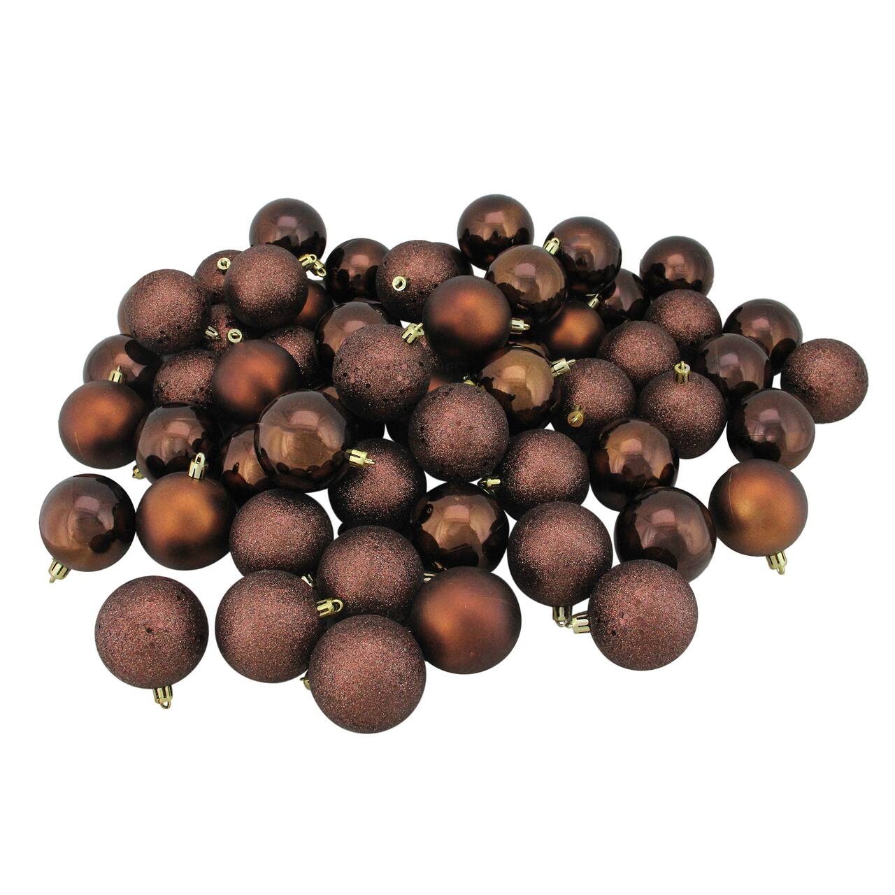 60ct. 2.5" Mocha Brown Shatterproof 4-Finish Christmas Ball Ornaments